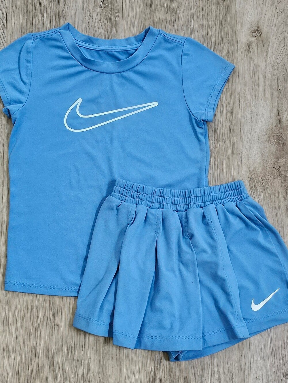 Nike Dri-FIT Girls 4T Blue 2 Piece Shirt Skort Shorts Set Swoosh Athletic